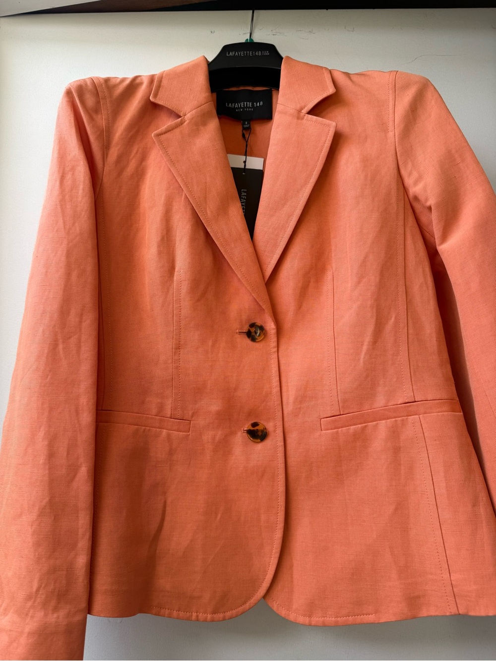 Lafayette 148 NY BEAUTIFUL Coral Linen Single-Breasted Blazer-SIZE 2-New W/Tags